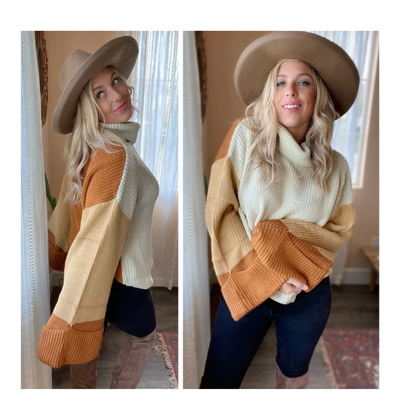 OVERSIZED COWL NECK MULTI SWEATER - Picture 2 of 7